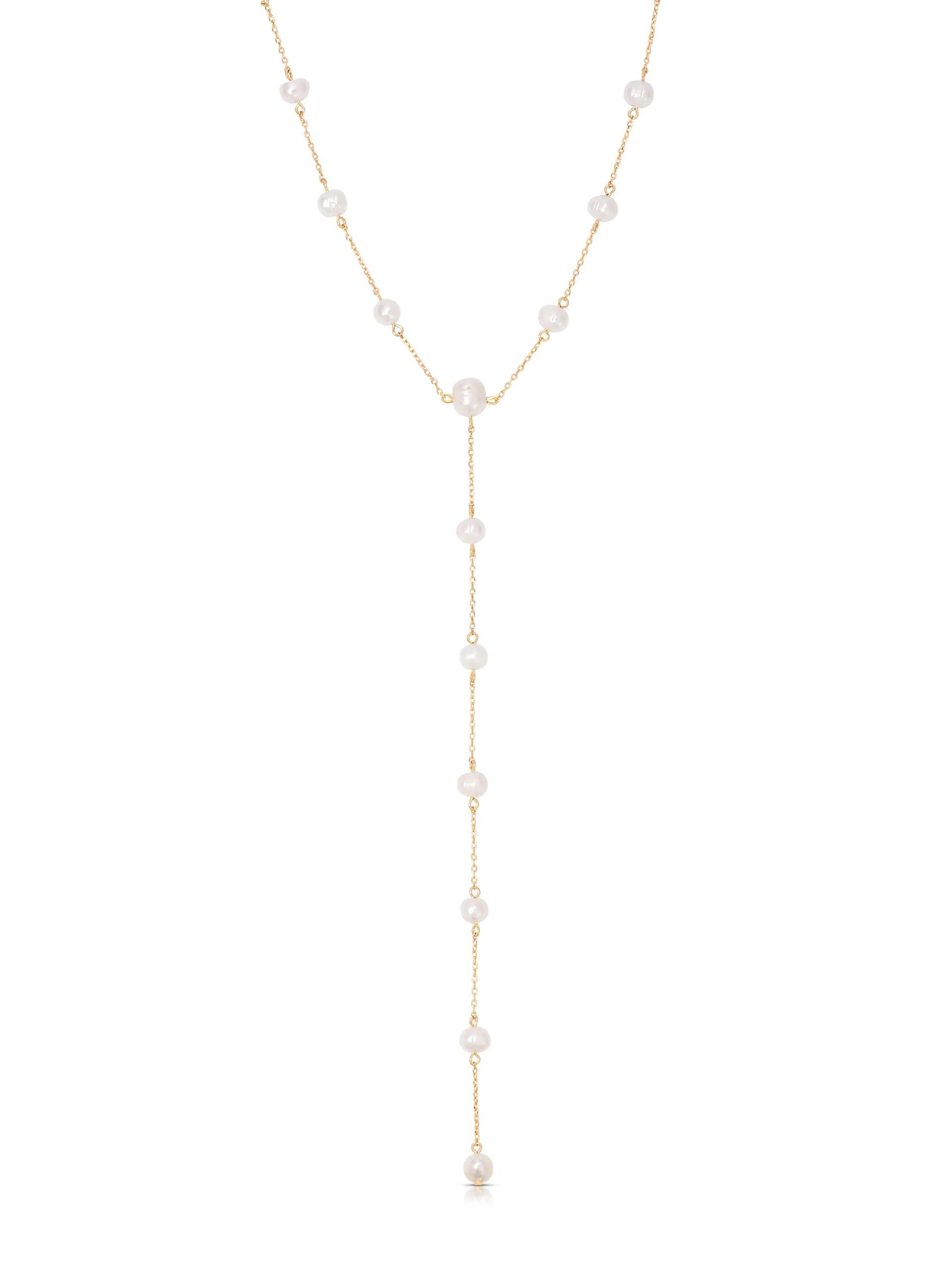Dripping Pearl Lariat Necklace by Ettika