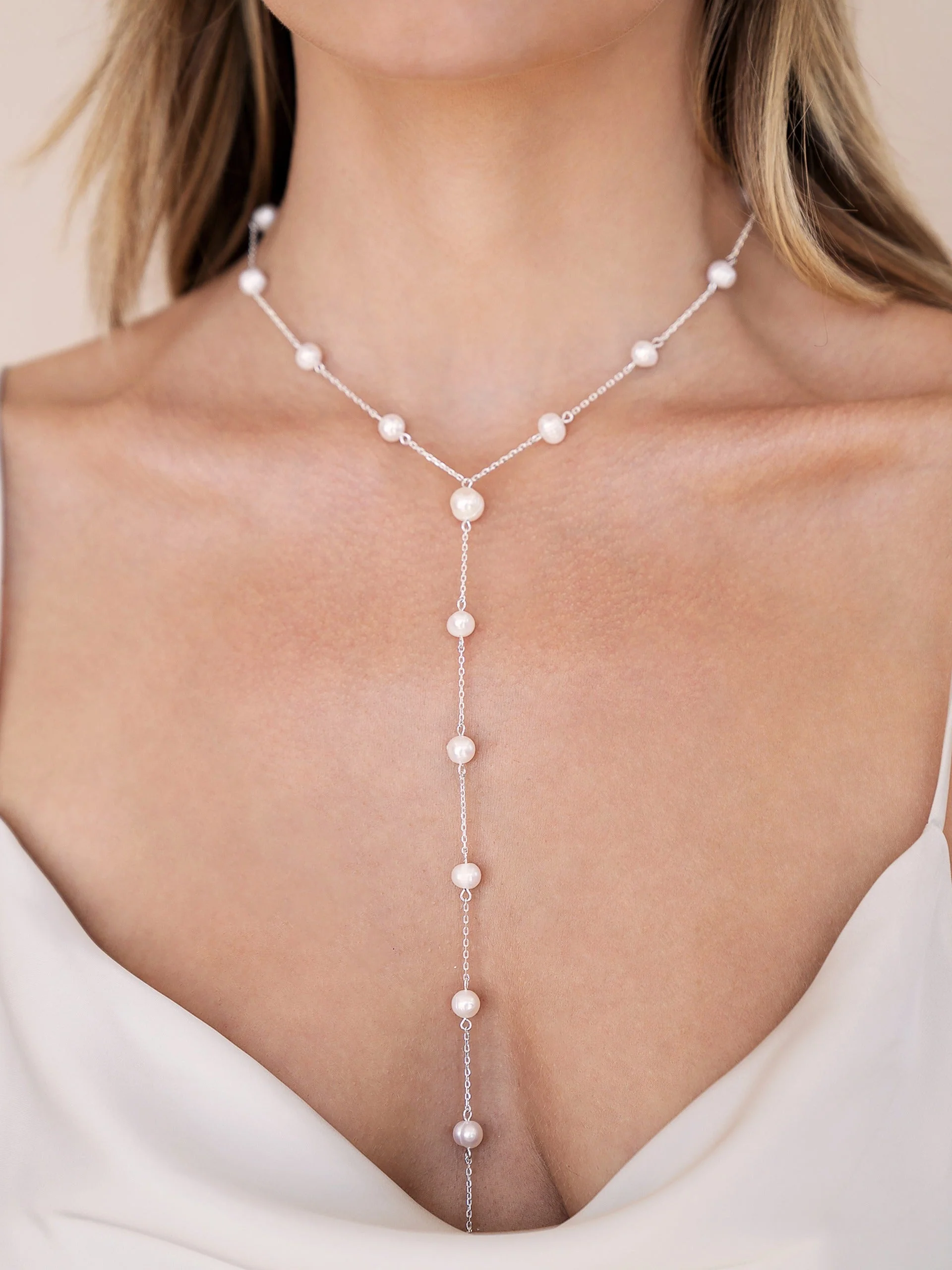 Dripping Pearl Lariat Necklace by Ettika - Image 4
