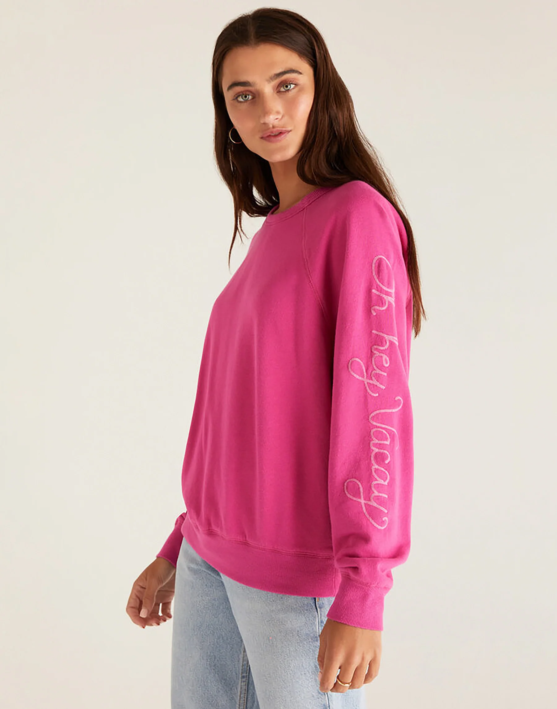 Vintage Statement Sweatshirt by Z Supply - Fiesta Fuchsia - Image 4